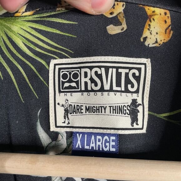 RSVLTS Shirt Mens XL Black Cheetah Gazelle The Hunt Kingpin Bowling Button Up - Picture 4 of 12